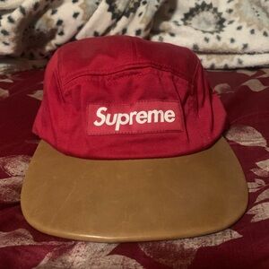 Supreme Red and Brown leather hat